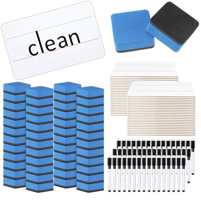 Colarr 48 Sets Mini White Boards 6"x 9" Dry Erase Boards Classroom Pack Includes Two Sided Small Whiteboards Markers, Lapboards Erasers for Teachers Students School
