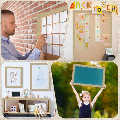 Aodaer 65.5 Feet Burlap Bulletin Board Borders Scalloped Border Trims Back to School Bulletin Board Decorations for School Classroom Wall Decor - style: Burlap
