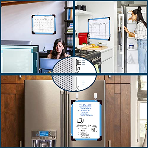 Dry Erase Calendar Whiteboard, Magnetic White Board Calendar Dry Erase Board, 16" X 12" Monthly Calendar Board Small Wall Hanging Planner Memo Whiteboard for Home, School, Office, Kitchen (Blue) - color: Blue, size: 12in*16in