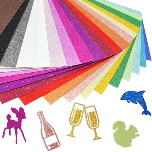40 Sheets A5 Glitter Cardstock, 20 Colors, Greeting Card, Scrapbook, DIY | 250 GSM Structured Glitter Paper, Easy to Cut, Fold, Bond, Cupcake Toppers, Scrapbooks, Birthday Banners, Gift Packaging