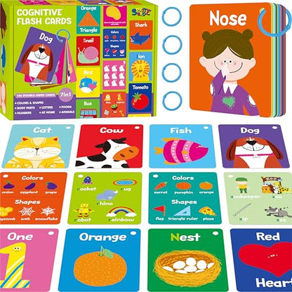 110 PCS Sight Word Flashcards, Double Sided Cards- Alphabet, Foods, Animals, Home Object with 4 Reclosable Rings, Early Learning Tool for Pre-K Kindergarten Toddlers - style: Sight Word