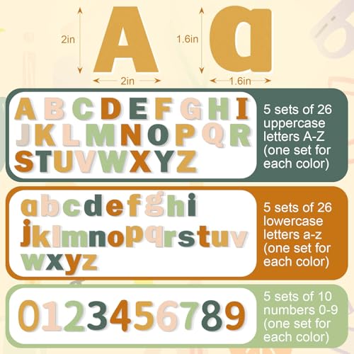Breling 310 Pieces Felt Letter Bulletin Board Letters Sticker with Number 2" Bulk Self Adhesive ABC Upper Lowercase Sticky Letter for Xmas Gift Bulletin Board Classroom(Light Color) - color: Light Color