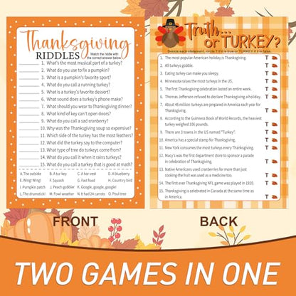 COCHIE 30 Players Thanksgiving Games for Family Party Adults Office Large Groups, Truth or Turkey Games, Autumn Riddles Game, Fall Classroom Activities with Answer Key (Thanksgiving C) - style: Thanksgiving C