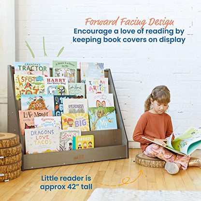ECR4Kids Single-Sided Wooden Book Display, Montessori Furniture, Grey Wash - color: Grey Wash