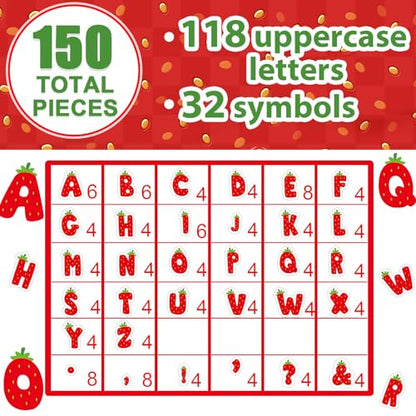 150 PCS Large 6" Bulletin Board Letters Set, Strawberry Classroom Alphabet Sweet Berry Cutout Letter for Bulletin Board Display Home School, A Great Helper to Inspire Students' Learning Interest - style: Strawberry Themed