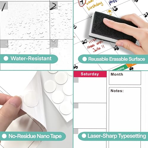 24" x 36" Dry Erase Wall Calendar large - Undated 3-Month Agenda Planner Calendar, Erasable and Reusable Whiteboard, 20 non-mark round double-sided glue, Vertical Layout for Office, Classroom, or Home