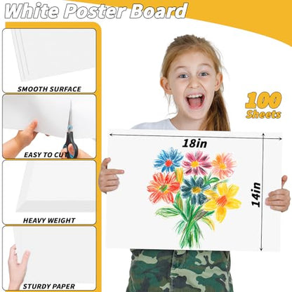 100 Pcs 14 x 18 In Poster Board White Poster Board Paper Bulk 250 GSM Thickness Vision Boards Smart PosterBoard for Drawing School Arts Craft Projects Presentations Scrapbooking Blank Graphic Display - color: white, size: 14 x 18 in-100 sheets