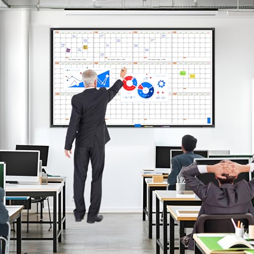 12 Month Calendar Whiteboard for Wall, 72" x 40" Large Wall Calendar Dry Erase with Tray, Magnetic Dry Erase Calendar for Wall Mounted Bulletin Board for Home Classroom Office Organization - size: 72" x 40" - 12 Month
