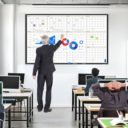 12 Month Calendar Whiteboard for Wall, 72" x 40" Large Wall Calendar Dry Erase with Tray, Magnetic Dry Erase Calendar for Wall Mounted Bulletin Board for Home Classroom Office Organization - size: 72" x 40" - 12 Month