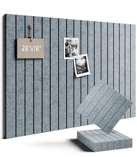 Felt Bulletin Board Tiles -28"x18" with 40 Adhesive Tabs, Cork Board Alternative for Office Decor, Push Pin Board Wall Organizer 6-Pack (Blue Gray) - color: Blue Gray, size: Fine-Stripe