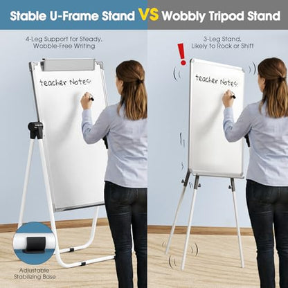 MaxGear Easel Whiteboard with Stand, 36" x 24" Double-Sided Dry Erase Board Flip Chart, Height Adjustable,Foldable, Portable for Home Office Classroom Teaching - size: 24"W x 36"H, style: Silver Frame