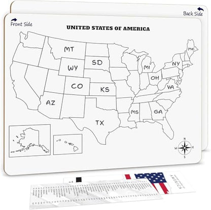 SCRIBBLEDO United States Map for Classroom Dry Erase Board for Kids Map of The United States 11”x14” White Board Teacher Student Classroom Learning Practice Travel USA Whiteboard