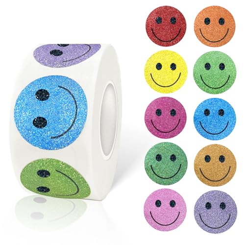 1 Inch Shiny Happy Face Stickers Circle Dots Labels Reward Stickers Teachers Sticker (500PCS,Multicolored) - color: Multicolored 1, size: 1 inch