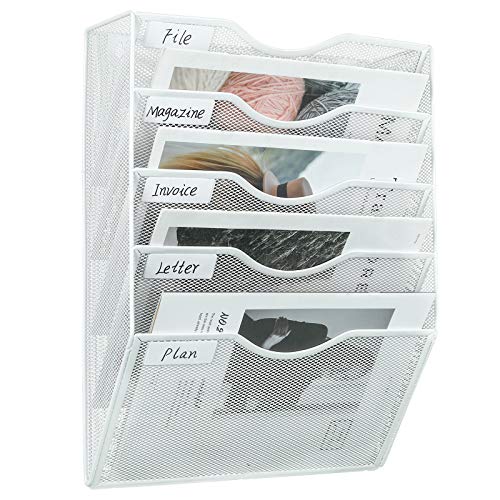PAG Hanging Wall File Holder Mail Organizer Wall Mount Document Letter Rack, 5-Tier, White - color: White, size: 5 Tier