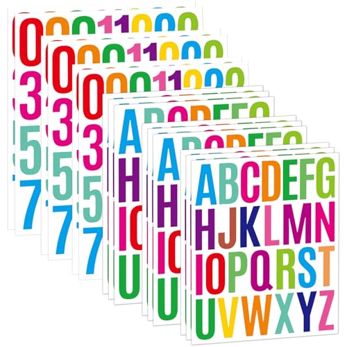 414Pcs Letter Stickers Alphabet Stickers 15 Sheets 2 Inch Vinyl Letter Sticker Self Adhesive Alphabet Number Stick on Sticker for Scrapbook Classroom Craft Window Bulletin Board Sign Mailbox Numbers - color: Colorful
