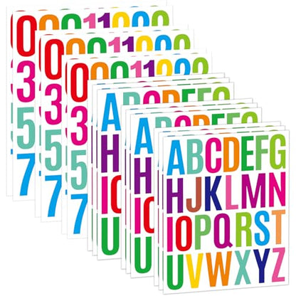 414Pcs Letter Stickers Alphabet Stickers 15 Sheets 2 Inch Vinyl Letter Sticker Self Adhesive Alphabet Number Stick on Sticker for Scrapbook Classroom Craft Window Bulletin Board Sign Mailbox Numbers - color: Colorful