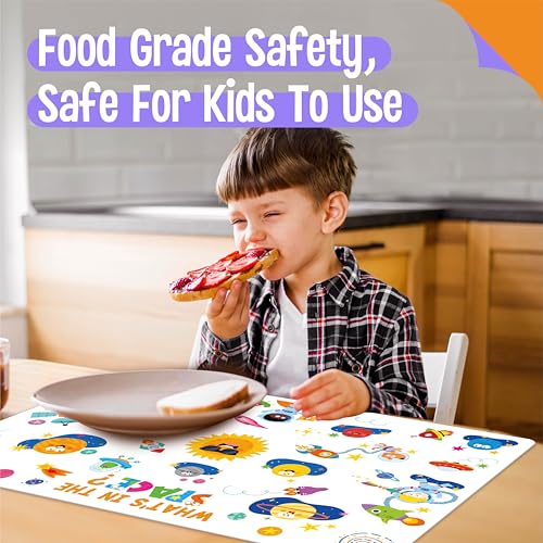 6 Pack Placemats for Kids, Non-Slip Washable, Reusable Placemat - Dinosaur, Farm/Wild/Marine Animals, Construction Site, Universe, Educational Placemats for Home, Kindergarten, Classroom, Nursery - style: Style-D