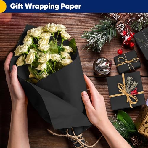 Vanhench Black Wrapping Paper 17.5"×760" (63'), Black Construction Paper for Poster Bulletin Board, Art Packing, Birthday, Bouquet Flower Halloween Wrapping - color: Black, size: 17.5" X 63'