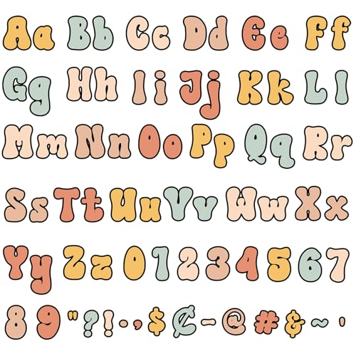 Engrowtic 300 Pcs Groovy Colors Letters Cutout for Bulletin Board Retro Groovy Classroom Decor 4" Letters Upper and Lowercase Alphabet, Numbers, Symbols Cutout for Class Wall Party Decor - color: Groovy Colors