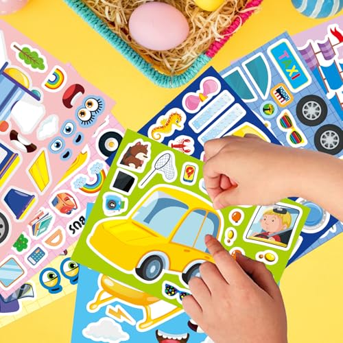 24 Sheets Transportation Stickers for Kids, Make Your Own Cars, Helicopters, Sailboats, Planes, Trains, School Buses Vehicle Stickers for Toddlers, Teacher Reward, Party Favor, Birthday Gift - style: Transportation