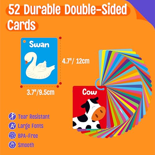52 PCS Word Flashcards, 52 CVC Words & 52 CVCC, CCVC Words Double-Sided Cards with 2 Rings, Vocabulary Phonics Learning, Educational Tool for Preschool, Kindergarten, Toddlers - style: CVC,CVCC,CCVC Words