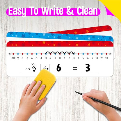 15 Packs Number Line Dry Erase Boards, Double Sided Writable and Erasable Board-0 to 20 on One Side & -10 to10 on Other Side Math White Board for Kids, Students, Classroom and Home (12” x 4”) - color: Stars, size: -10-10/0-20 -15 Packs