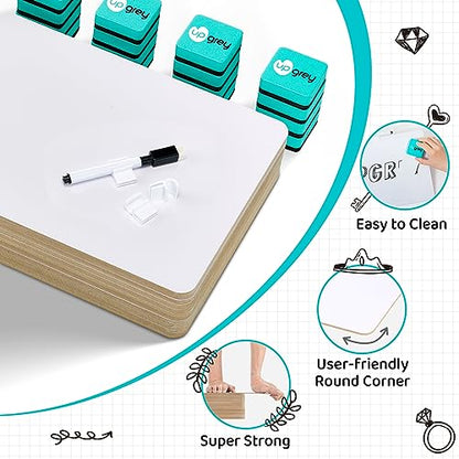 Dry Erase Lapboards 32 Pack, Double-Sided Small White Board for Classroom Student, 9"x12" Portable Dry Erase Board Bulk, Mini Whiteboard with 36 Pens, 36 Erasers & 36 Pen Holders, for Teacher Supplies