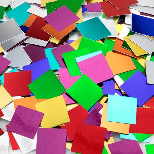 Hygloss 1,000 Pcs Small Shiny Cardstock Squares – 1 Inch Metallic Foil Board Squares – Great for Mosaic Crafts, Arts & Crafts, DIY Projects, Classroom Activities & More – Assorted Metallic Cardstock - color: ASSORTED FOIL BOARD, size: 1 inch, style: 1,000