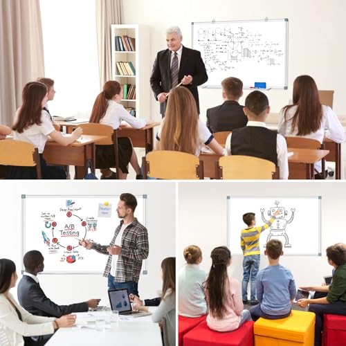 H-Qprobd Magnetic Dry Erase White Board, Dry Erase Board for Wall 48" X 36" Aluminum Frame, Hanging Whiteboard for Home, School, Office, Kitchen