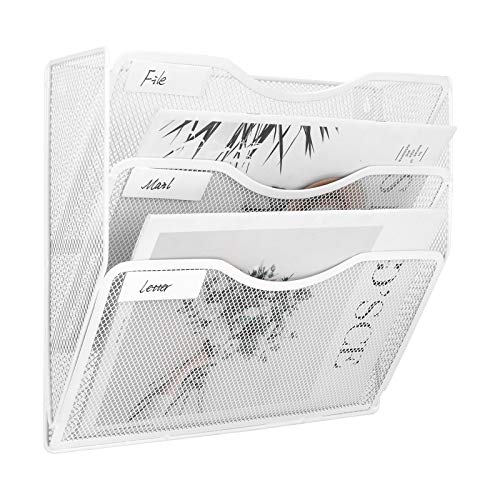 EasyPAG 3 Pocket Mesh Wall File Organizer, Hanging Paper Folder Holder with Classify Label, Vertical Wall Mount Mail Organizer for Office Home Classroom, White - color: White, size: 3 Tier