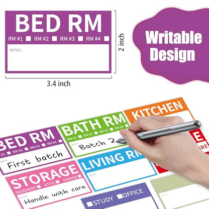 340 Home Moving Labels, 3.4 x 2 inches, 8-Color Coded Packing Box Stickers with Fragile and Blank Customizable Labels