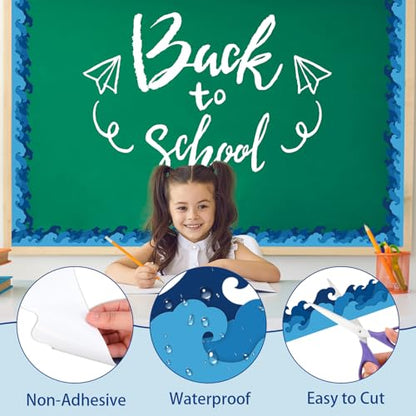 FYSUIMU 65.6 Ft Ocean Wave Bulletin Board Border Simple Blue Sea Wave Die Cut Border Trim Roll for Back to School Summer Beach Coastal Party Home Classroom Decor Teacher Supplies - style: Sea Wave