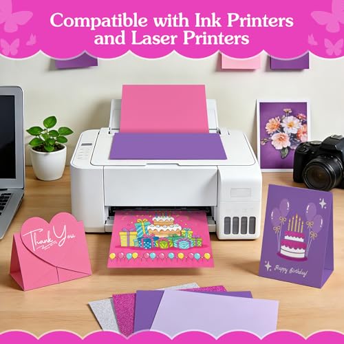 60Sheets Purple Cardstock 8.5x11" Glitter Card Stocks Lavender Light Purple Scrapbook Paper Silver Construction Paper for Crafts Party Favors Invitations Cards Making School Office Home Supplies - color: Purple