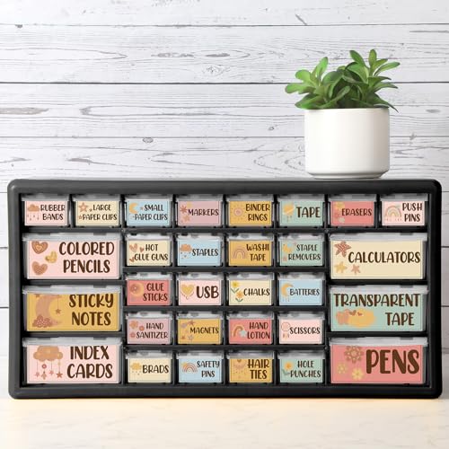 Frienda 84 Pcs 4 Sheet Toolbox Labels for Teacher Classroom Tool Box Storage Stickers Teacher Drawer Tag Colorful Classroom Decor for Back to School Organization(Retro Boho) - style: Retro Boho