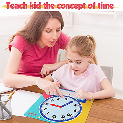 Magnetic Writable Dry Erase Learning Clock | Clock for Kids Learning to Tell Time | Large 12" Demonstration Teaching Time Practice Clock with Dry Erase Writing Surface | Pen Included | (Rainbow) - color: Rainbow