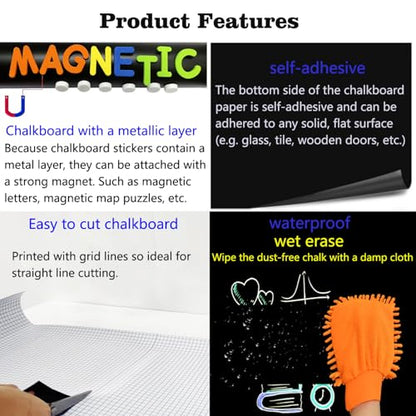 Magnetic Chalkboard Contact Paper for Wall 46.3"x18" Self Adhesive Magnetic Wall Board Sticker with 36 Magnet Letters for Office Home Black Chalk Board Wallpaper Roll - color: Black