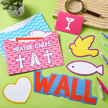 Geelin 184 Pcs Prayer Wall Bulletin Board Set Cork Board Religious Decor Rainbow Christian Bulletin Board Sets Sunday School Decorations for Classroom School Church Home Blackboard Chalkboard Wall