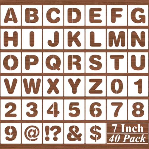 7 Inch Alphabet Letter Stencils - 40 Pack Letter Number Stencil Templates with Signs for Painting on Wood, Reusable Calligraphy Letters Stencils for Chalkboard Fabric Wood Signs - size: 7 Inch