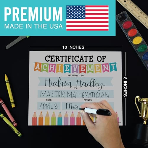 Award Certificates for Students -25 Certificate of Achievement Awards, Gold Star Certificate Paper, Preschool Graduation Certificates for Kids, Kindergarten Diploma, Star Student Honor Roll - style: Colorful Pencil