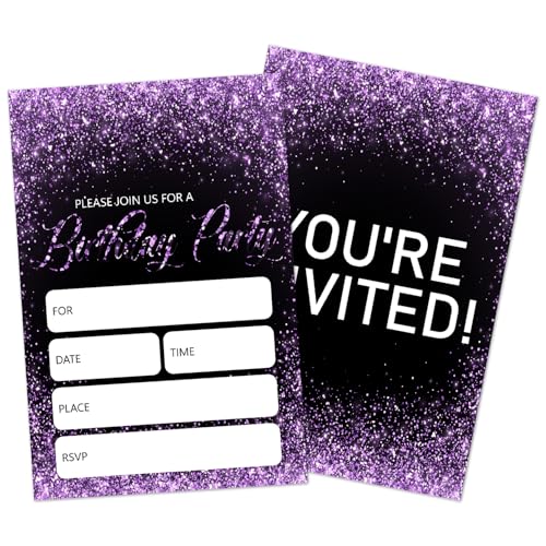 Black Glitter Birthday Invitations With Envelopes Set of 20, Simple Birthday Invites For Girls Boys Teens Adults, Party Favor Supplies-008 - color: Black Glitter