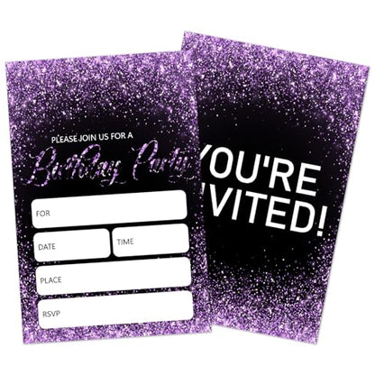 Black Glitter Birthday Invitations With Envelopes Set of 20, Simple Birthday Invites For Girls Boys Teens Adults, Party Favor Supplies-008 - color: Black Glitter