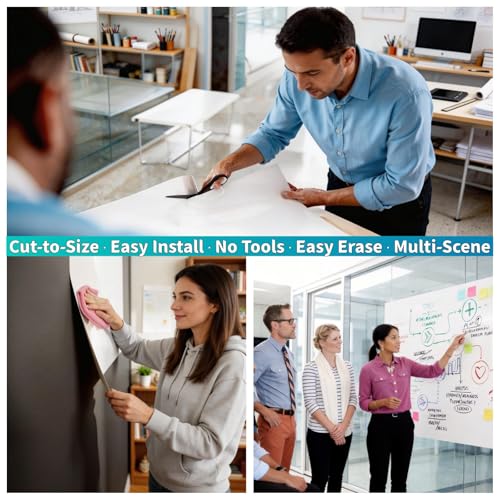 Extra Long Magnetic Dry Erase Whiteboard 50"x18" - Self-Adhesive Flexible Wall Board for Door, Closet, Hallway w/ 11 Markers, 6 Magnets, Eraser & Holder, Ultra Smooth, No Ghosting, Easy Erase - size: 50"x18"