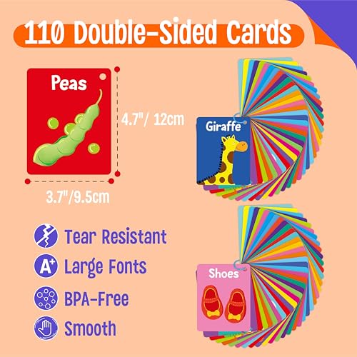 110 PCS Sight Word Flashcards, Double Sided Cards- Alphabet, Foods, Animals, Home Object with 4 Reclosable Rings, Early Learning Tool for Pre-K Kindergarten Toddlers - style: Sight Word