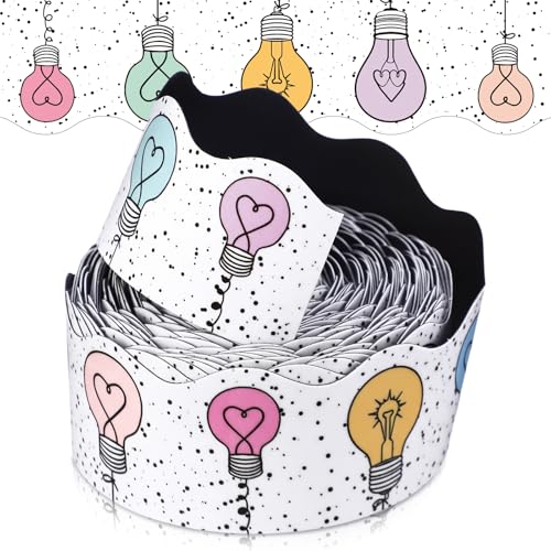 Tellegloww 36 ft Scalloped Magnetic Border Light Bulb Magnetic Border for Whiteboard Bulletin Board Borders Reusable Rolled Borders Trim for Office Chalkboard - style: Light Bulb