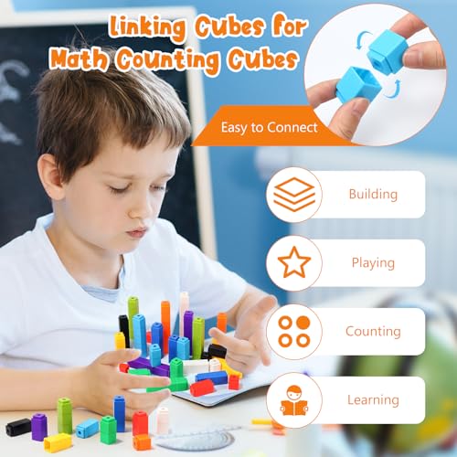 100 Pcs Light Blue Linking Cubes for Math Counting Cubes Manipulatives Plastic Counting Block Manipulative Classroom Learning Supplies for Educational Preschool Activities Boy Girl (Light Blue) - color: Light Blue