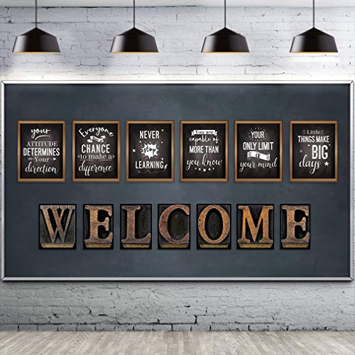DUAIAI 13 Pieces Industrial Chic Bulletin Board Posters, Inspirational Quote Positive Affirmation Motivational Posters with Welcome Sign for School Decor Classroom Decorations - color: Black