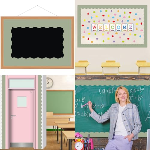 Fancy Land Sage Green Bulletin Board Borders Green Scalloped Border Trim for Back to School Classroom Wall Chalkboard Decoration Supplies 52ft