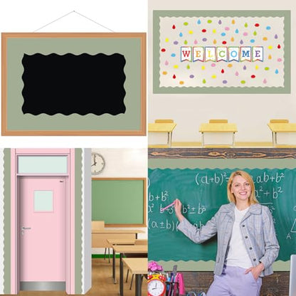 Fancy Land Sage Green Bulletin Board Borders Green Scalloped Border Trim for Back to School Classroom Wall Chalkboard Decoration Supplies 52ft
