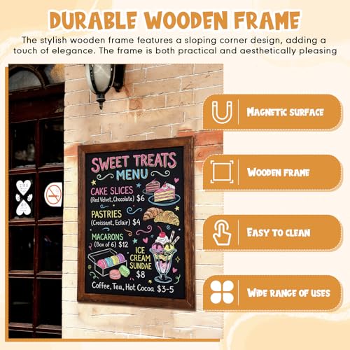Magnetic Dry Erase Blackboard for Wall, 18" x 24" Solid Wood Frame Wall-Mounted Chalkboard, Decorative Notice Board, Erasable Message Board for School, Office, Home