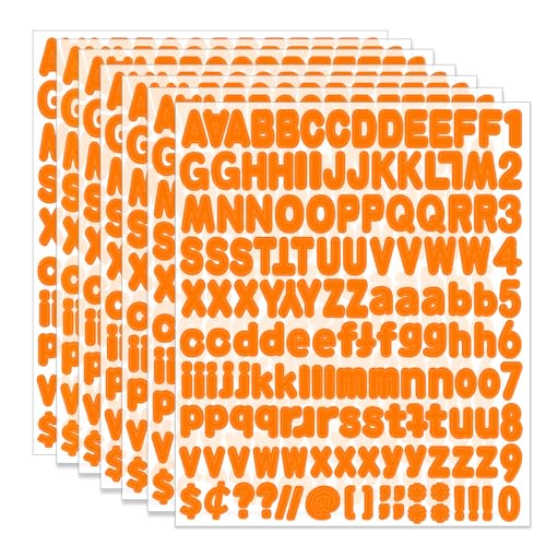 Alphabet Stickers, 12 Sheets Orange Letter Stickers, 1'' Inch Self-Adhesive Vinyl Mailbox Numbers & Letters for Home Decor & Classroom Bulletin Boards - color: Orange
